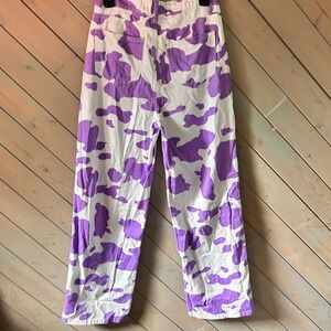 Juny Purple White Cow Print High Waisted Straight Leg Jeans Womens Size Small